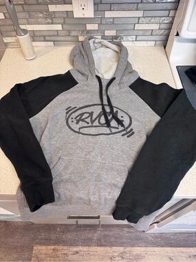 RVCA Gray and Black Logo Hooded Pullover
